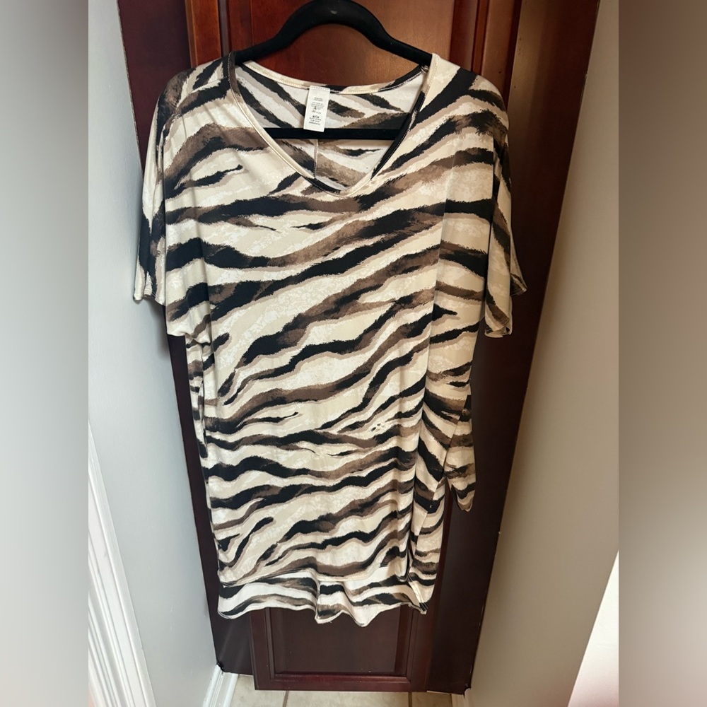 VGUC: Wild Side V-Neck Tunic/Mini Dress - Black, Brown & Cream Animal Print MED